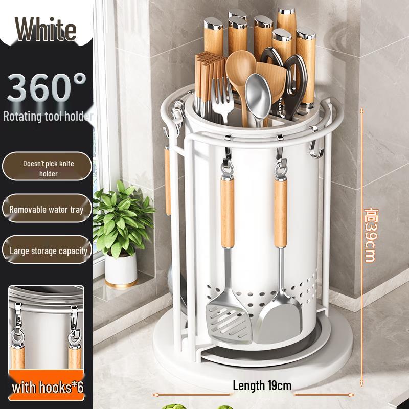 Rotating Kitchen Storage Rack with Knife Holder