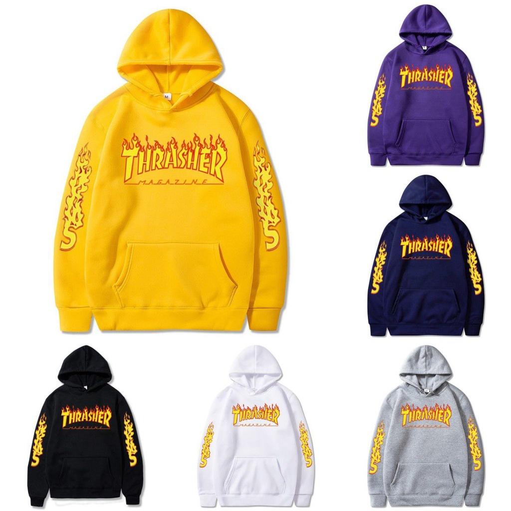 Plus Size Flame Print Pullover Hoodie Loose Fit Casual Couple Sweatshirt