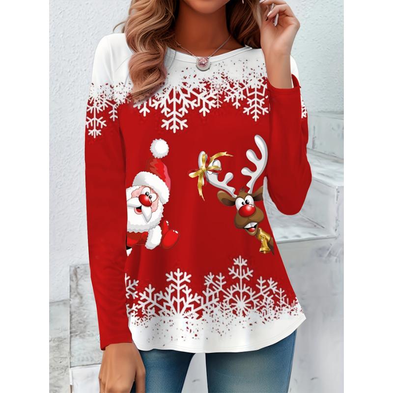 Women's Sweatshirt 3D Prints Christmas Theme Kawaii Graphics long sleeve T-shirt Casual Loose Fit O-Neck Tee Long Sleeve Tops