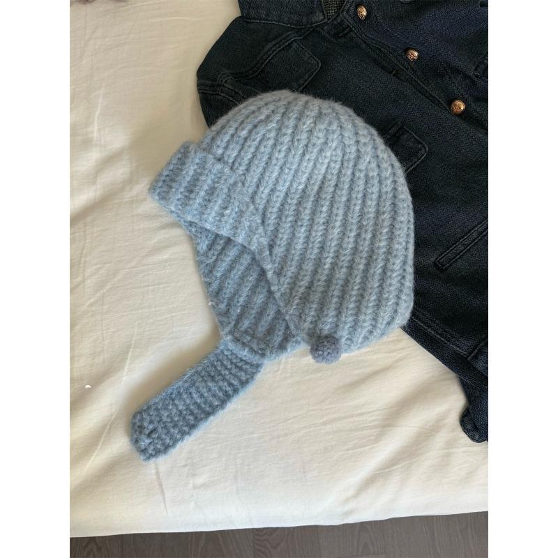 Knitted Ear Protection Hat for Women In Autumn and Winter Cold Proof and Warm Headed Woolen Hat  Small Lei Feng Hat Showing Face