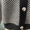 Autumn and Winter Casual Contrasting Diagonal Stripe Single Breasted V-neck Long Sleeved Sweater Cardigan Jacket for Women 3602