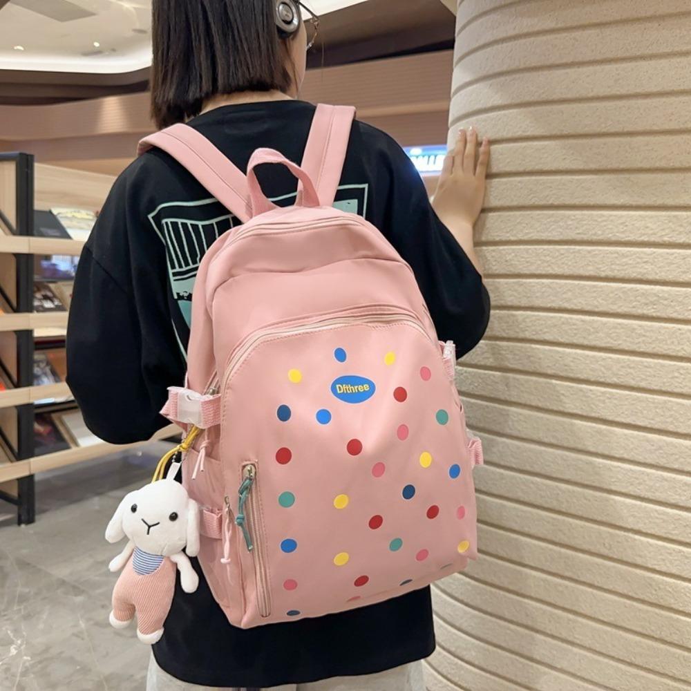 

Colorful Dots Student Backpack Large Capacity Book Bag New Travel Backpack Students рожевий