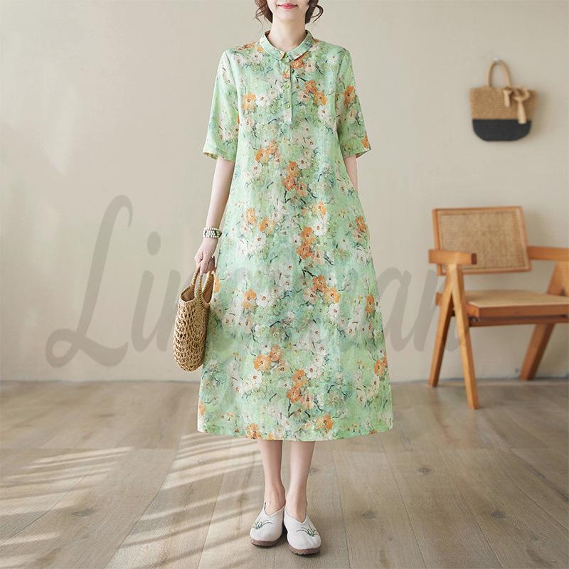 2026 Artistic Imitation Linen A-line Summer Dress for Women XXL