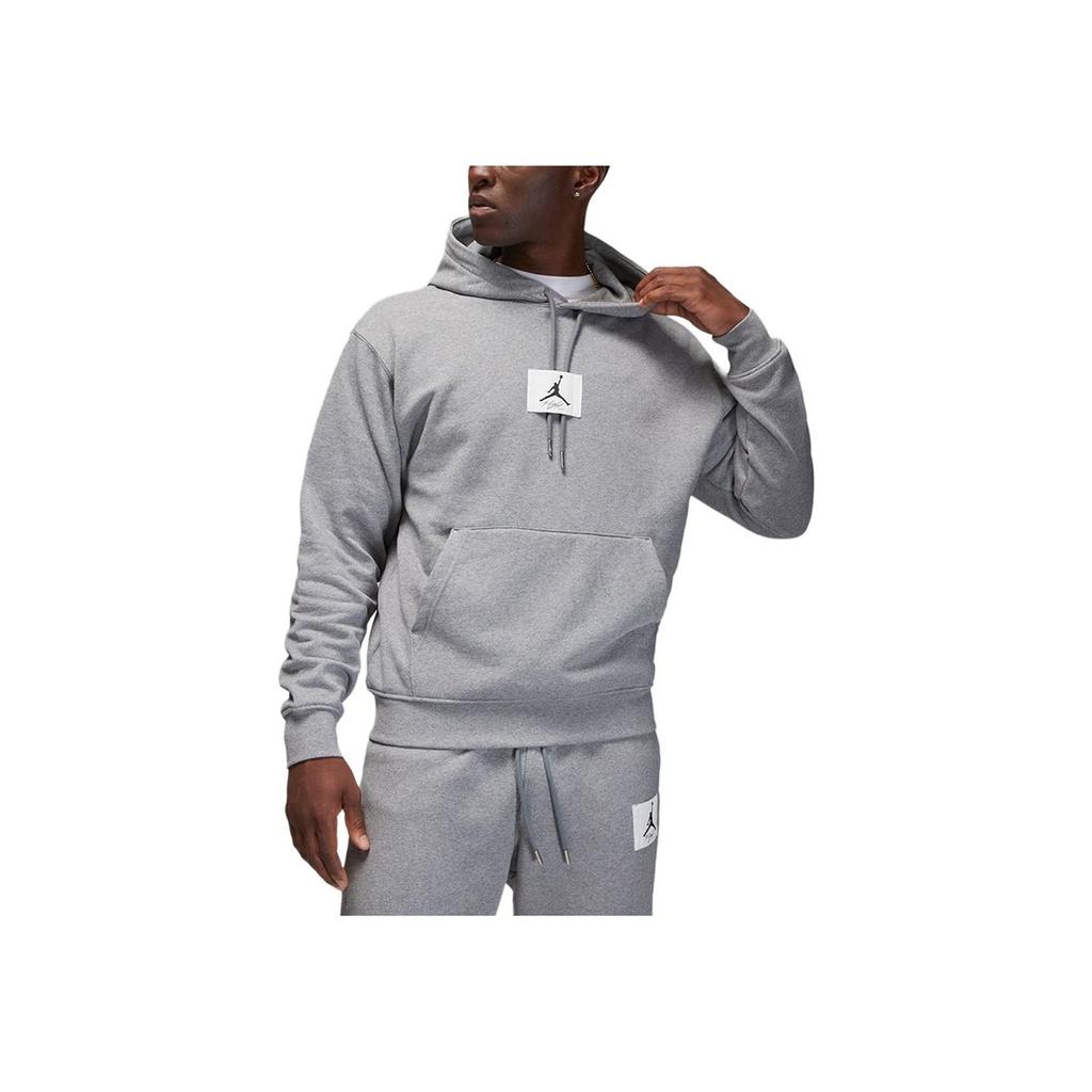 Jordan Logo Print Drawstring Hoodie With Fleece Lining Long Sleeve Men Tops Grey DQ7339-091