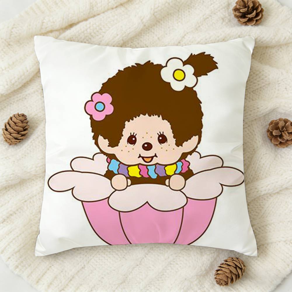Cute MMonchhichi Doublesided Printed Square Decorative Cushion Cover for Sofa Living Room Home Decor