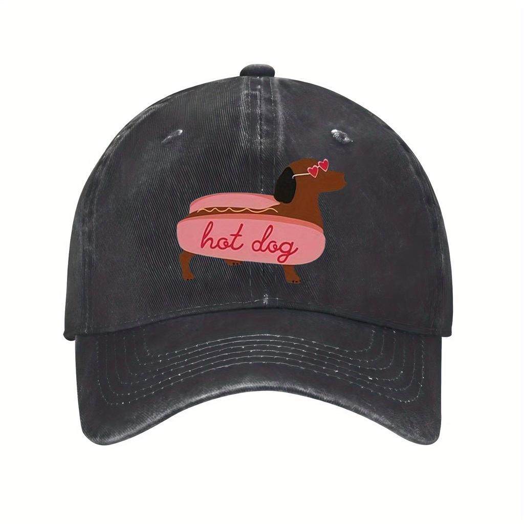 Hot Dog Dachshund Baseball Cap Cute Graphic Print Polyester Distressed Summer Casual Unisex Adjustable Hat