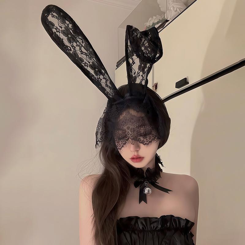 Veil Cat Rabbit Ear Hoop Sexy Lace Cat Ears Veil Headbands Black Hairbands Eye Mask Anime Cat Cosplay