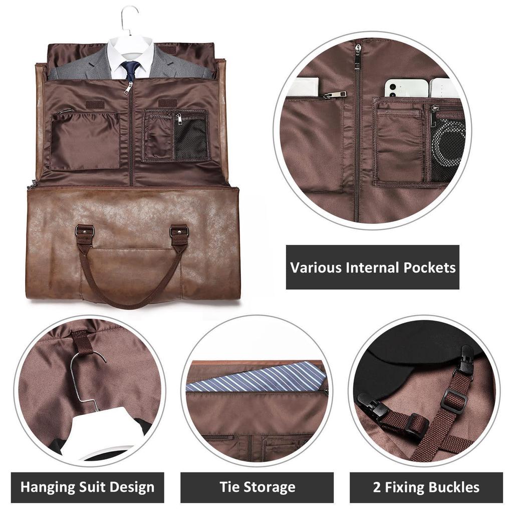 Convertible Men's Leather Travel Suit Bag - In-Stock Leather Garment Bag for Clothes and Luggage