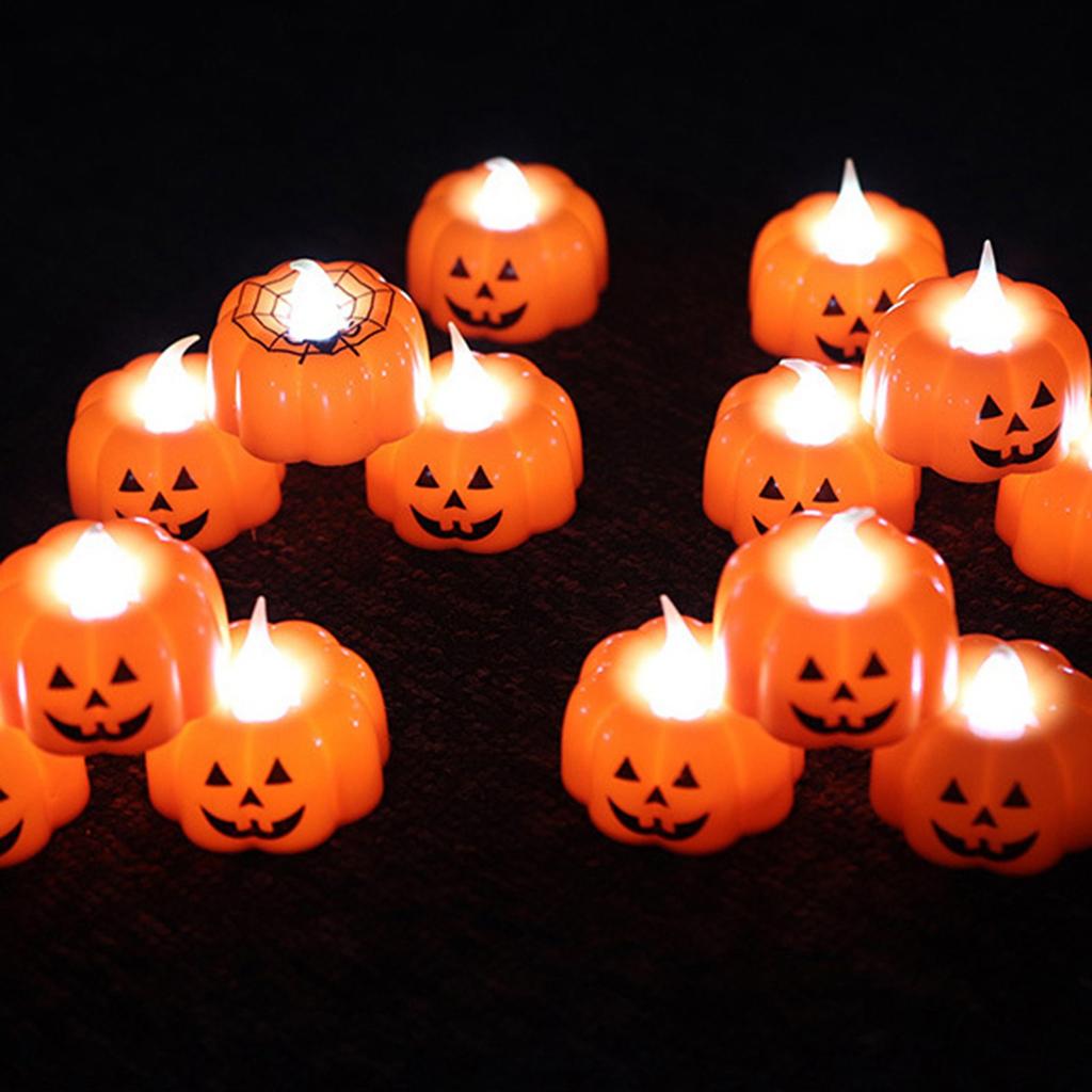 24pcs LED Pumpkin Lights Ghost Face Spider Web Decor Home Decorations Electronic Flameless Pumpkin T