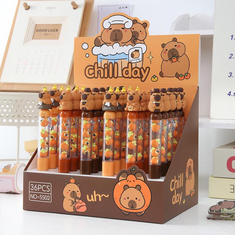 Creative Interesting Capybara Gel Pen Kawaii Aesthetic Cute Cartoon Beads Pen Writing Smooth Pens Quick-Drying Neutral Pens