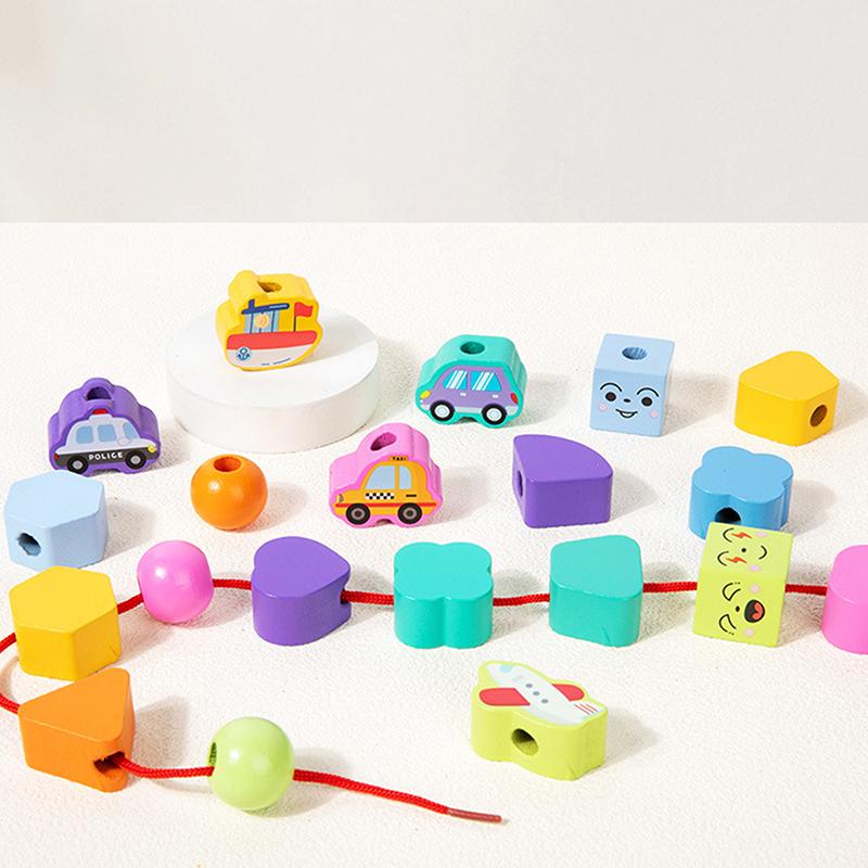 Montessori Wooden Beads Mastery Kit: Fine Motor Skills Builder For Toddlers 2-5 Stacking Blocks Lacing Beads Travel Learning Toy