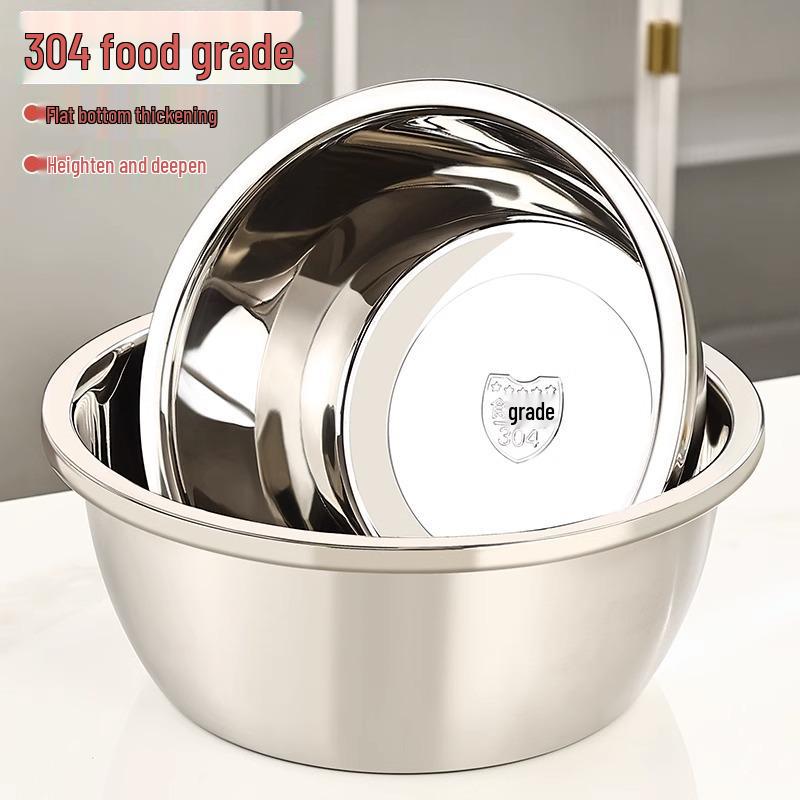 Durable 304 Stainless Steel Multi-Purpose Kitchen Basin: Noodle, Soup, Vegetable Wash, Egg Beating, and Seasoning Jar.