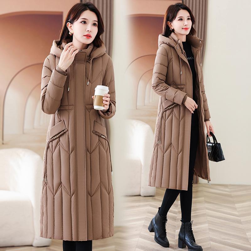 Winter 2025 new style down cotton coat women's long knee-length cotton-padded jacket thick figure-flattering cotton coat