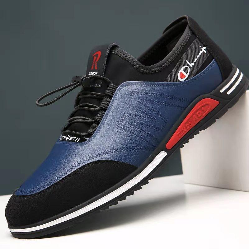 

Large size men s shoes spring and autumn leather casual shoes black dirt-resistant soft-soled single shoes trendy versatile business men s shoes 40 синій
