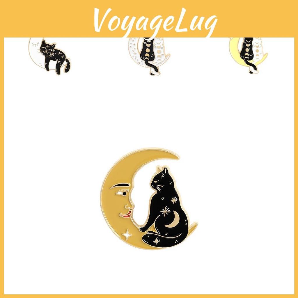 Cat Captivating Moon Design Pin Unique Alloy Brooch With Enamel Finish For Style Creative