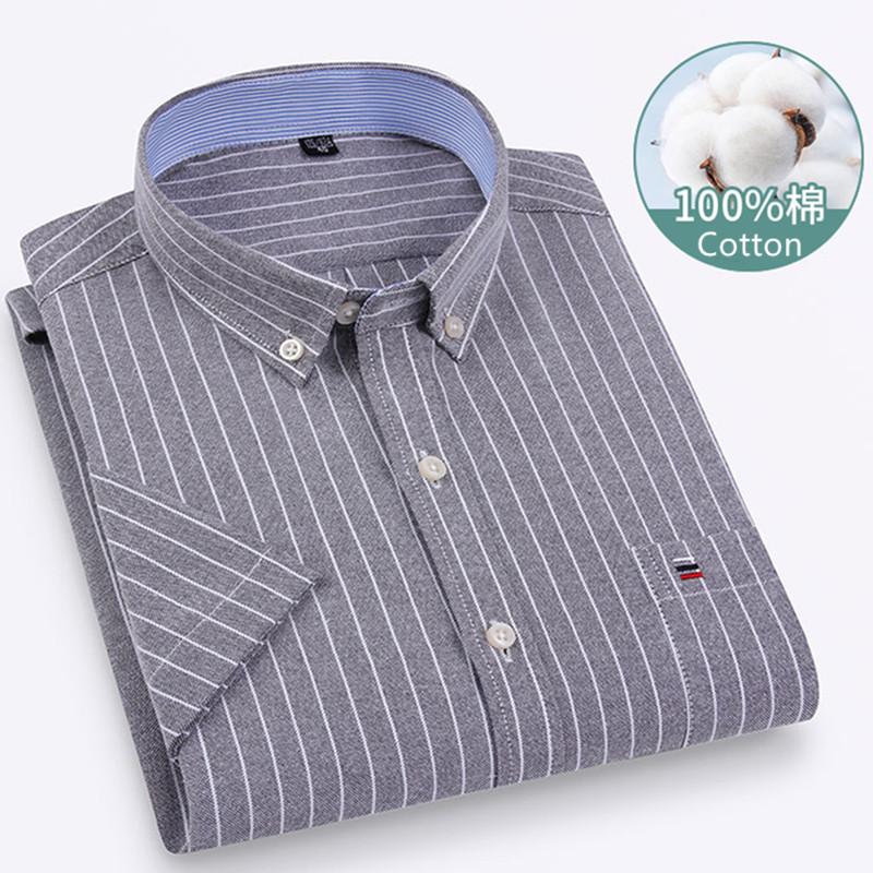 Większy Rozmiar 7XL 6XL Klasyczna Męska Koszula z Krótkim Rękawem 100% Bawełna Oxford Casualowa College Miękka Kratka Pasek Jednolity Biznesowa Slim Fit