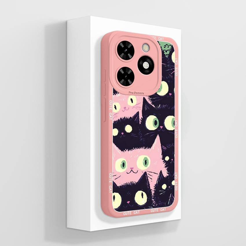 For Tecno Pop 10C Camon 40 Pro Premier Phone Bags Cute Black Cat Patterns Liquid Silicone Anti Fall Durable Premium Protection Cases For Tecno Housing