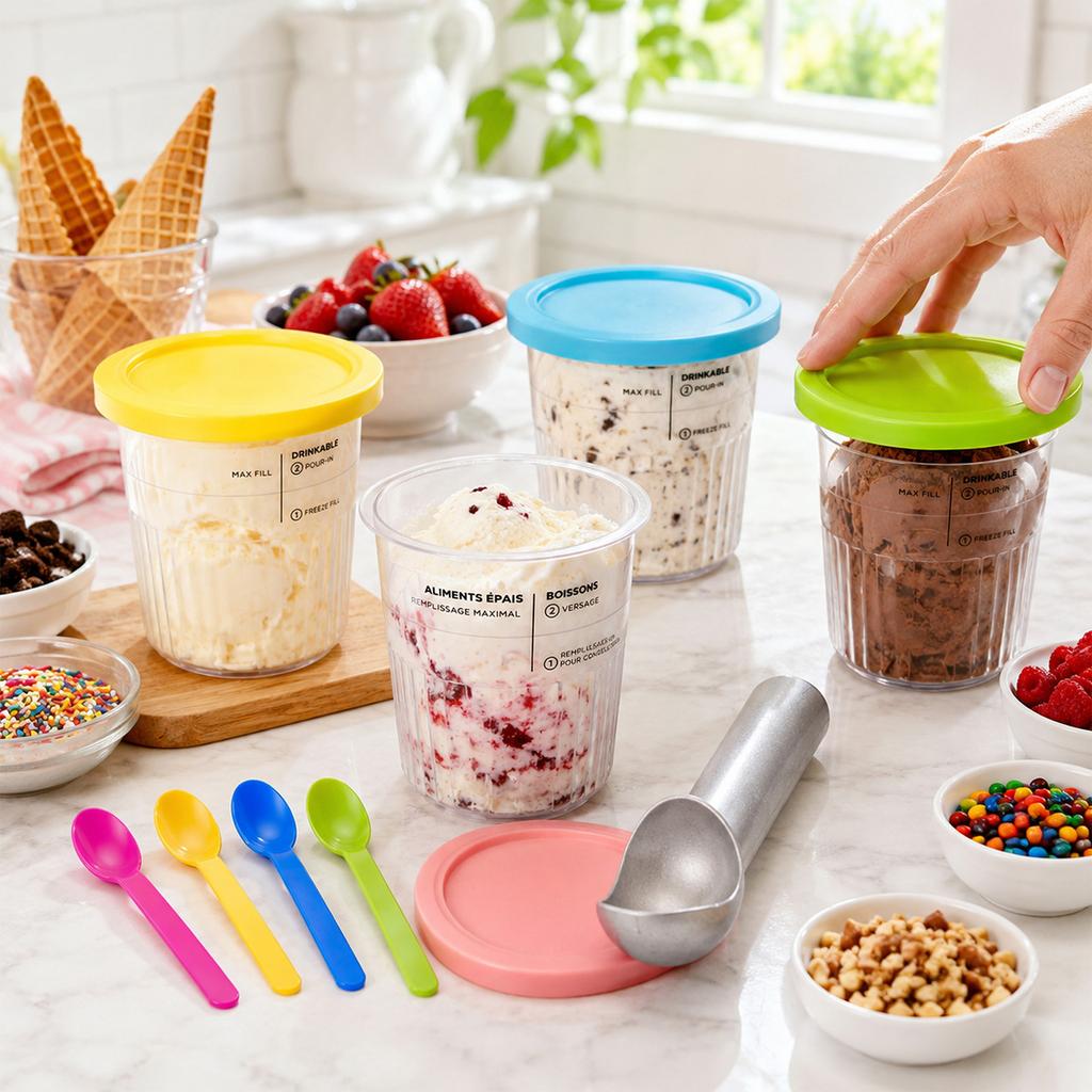 Ripple Texture Ice Cream Storage Cup Compatible with Ninja Creami NC500 NC501 NC700 701-800ml Capacity Food Grade Plastic Container with Lid