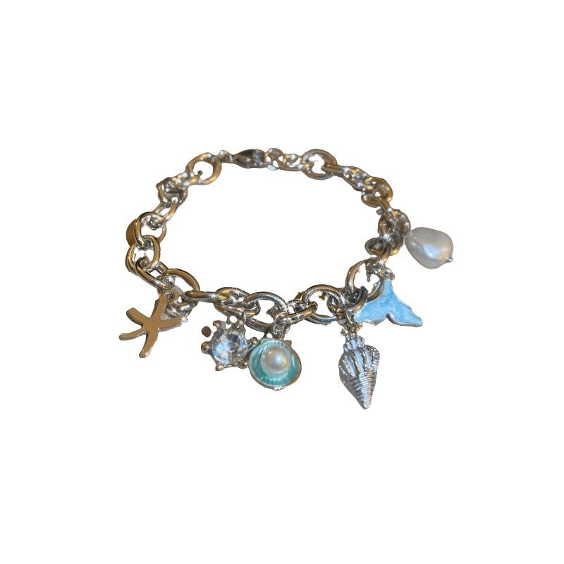 

Персонализированный браслет из ракушки океана, звездный морской универсальный регулируемый женский браслет ручной работы 18.55cm серебряный