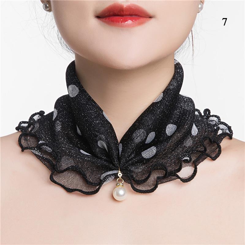 New Fashion Neck Collar Print Shiny Variety Loop Scarf Ruffle Lace Scarf Pearl Pendant Organza Chiffon Scarves Bandana Headband