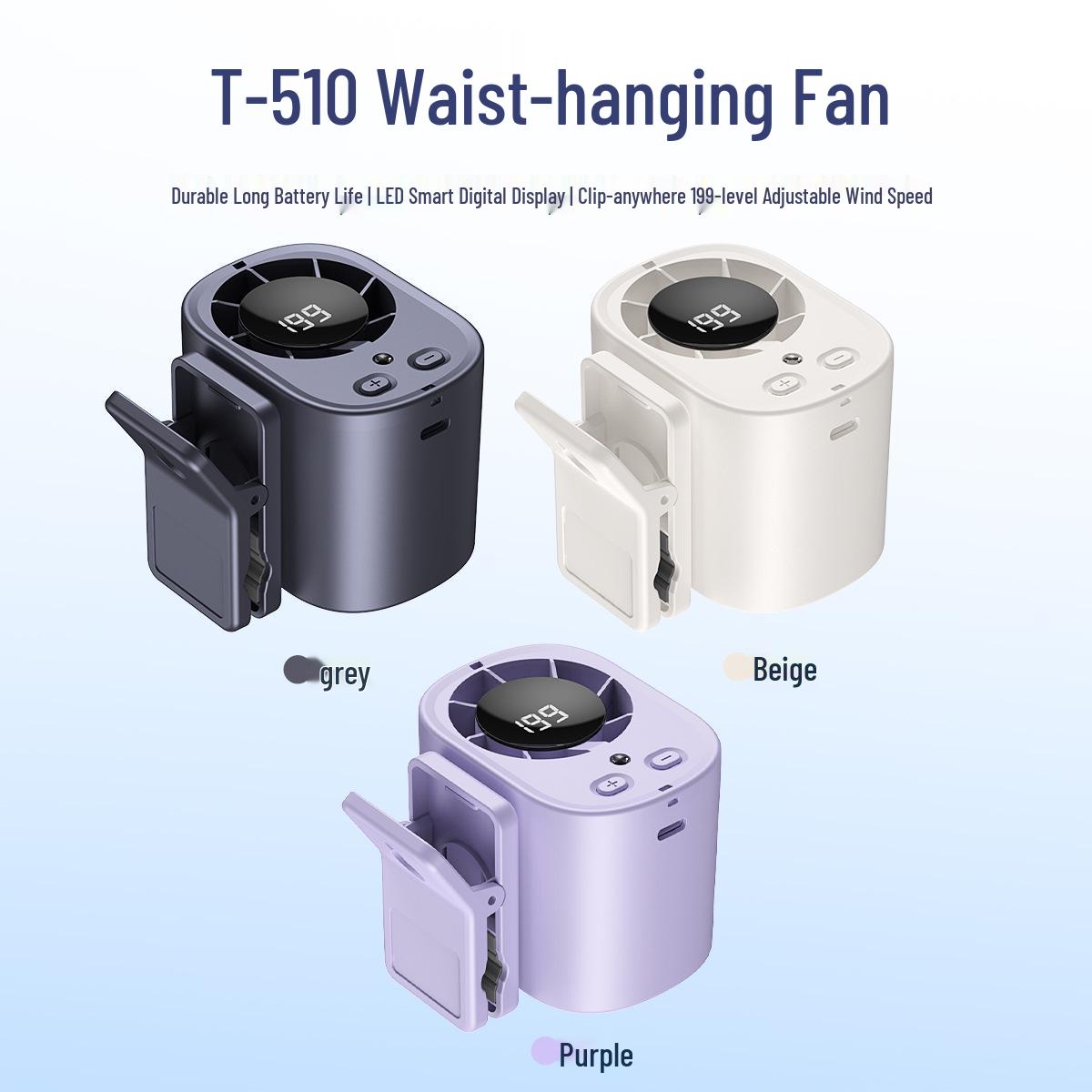 

T510 Wearable Waist & Neck USB Fan - Silent, Multifunctional, Rechargeable & Portable for Outdoor Use T510 Waist Fan - Off-White