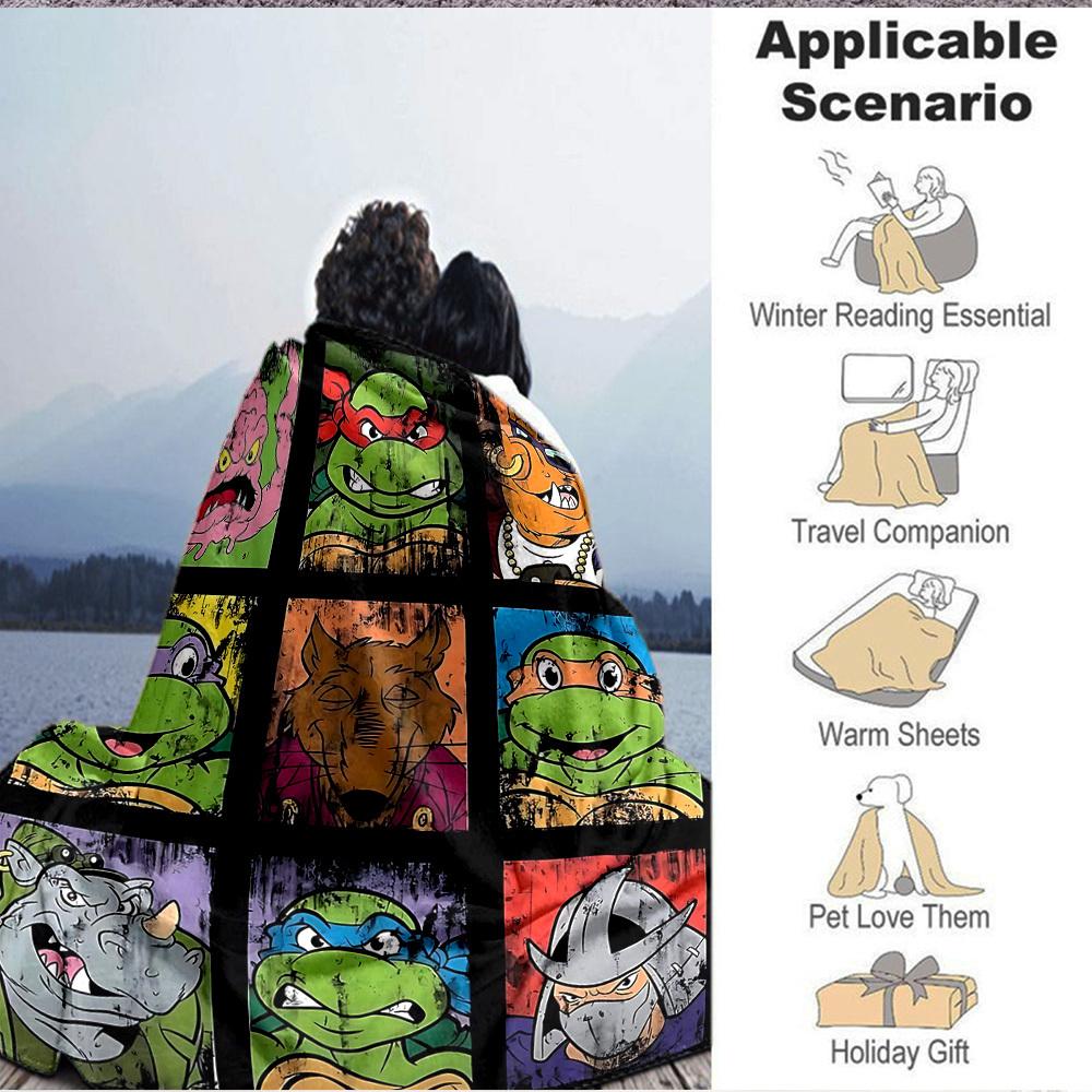 1pc Turtles Characters Cozy Print Blanket Lightweight Warm Flannel Throw Blanket For Sofa, Bed, Living Room