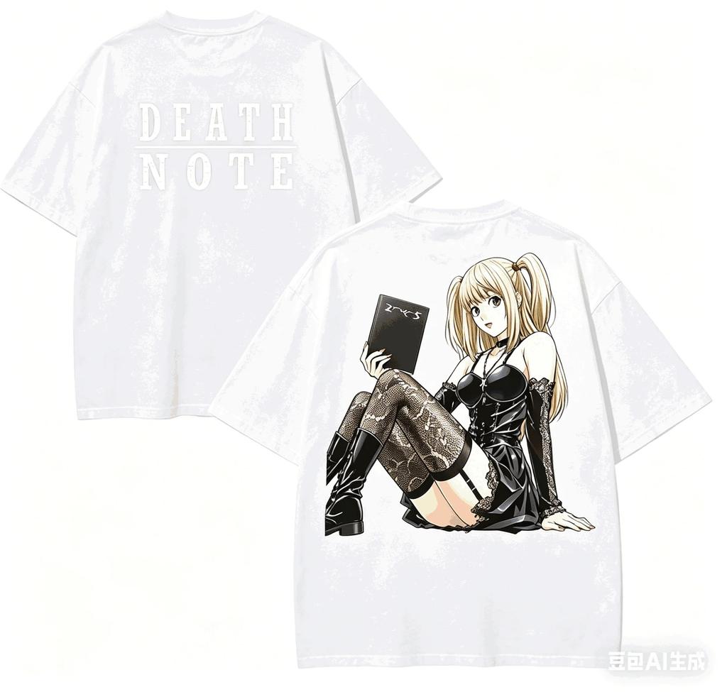 Stylish Washed White Oversized T-Shirt Featuring Death Note Misa Amane Art Print Women And Men T-shirts