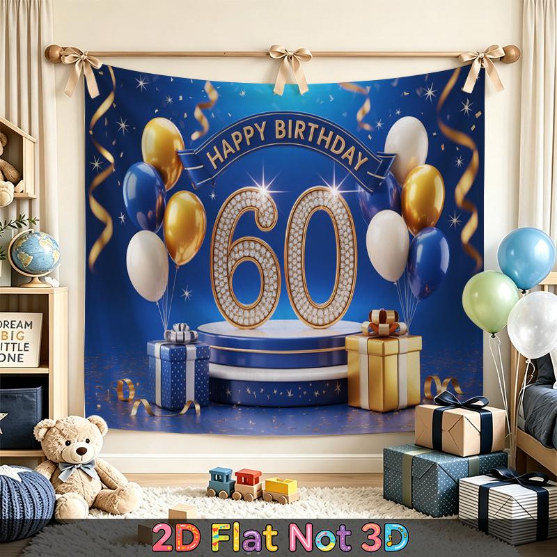 Gold 60th Balloon Birthday Backdrop 1pc - Celebration Decor