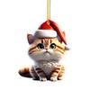 Lovely Acrylic Cat Car Hanging Decoration With Cheerful Christmas Hat And Theme Tree