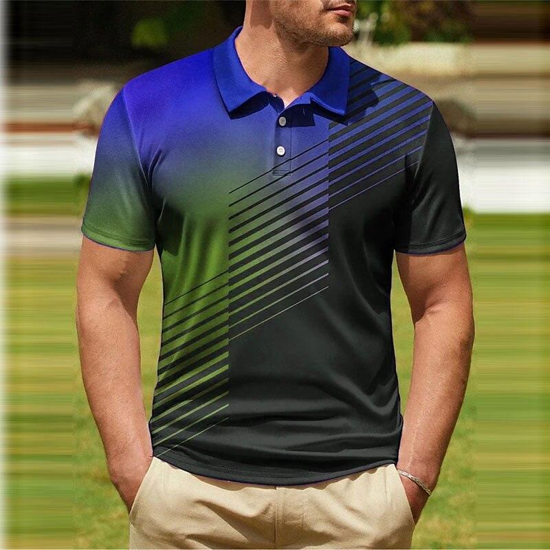 Gradient Striped Pattern 3D Digital Printing Men's Polo Shirt
