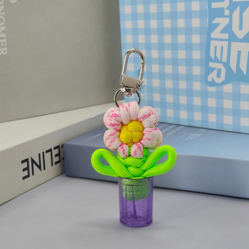 Adorable Handwoven Flower Keychain Mini Potted Vase Plant Charm Pendant for Girls Bag Accessory