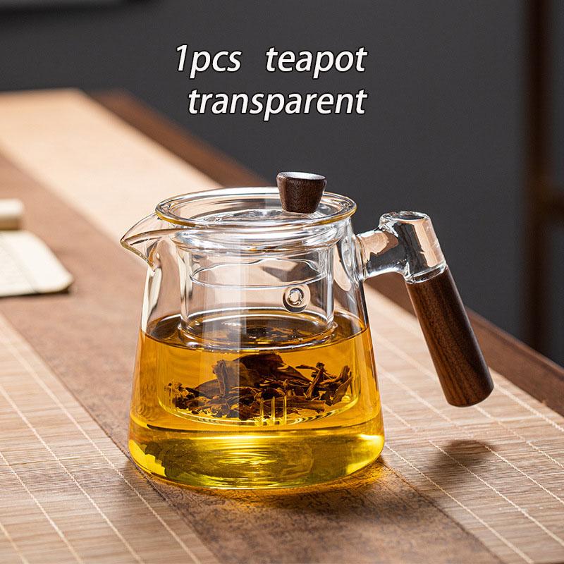 600ml Glass Tea Kettle With Removable Infuser Teapot Blooming And Loose Leaf Tea Maker Heat-resistant Teapot With Wood Handle