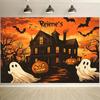 1 Halloween haunted house background cloth - pumpkin ghost bat and haunted house theme Halloween party durable polyester