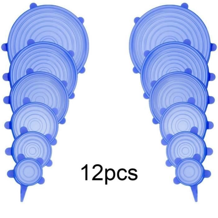 Couvercles étirables en silicone - Lot 6 pièces - Blanc - Réutilisable - Tailles universelles