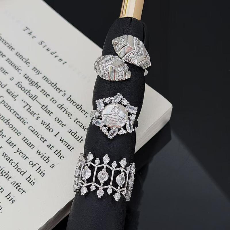 Planet Saturn Full Of Diamonds, Zircon, Gypsy Open Ring, Women'S Light Luxury Niche High-End Temperament French Index Finger Ring