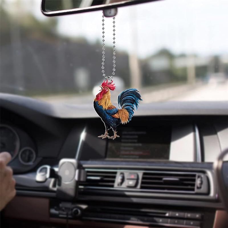 Rooster Car Hanging Ornament for Rear View Mirror, Farm Chicken Charm, Automotive Interior Pendant, Car Charm Decor, Window Wall Hangings Home