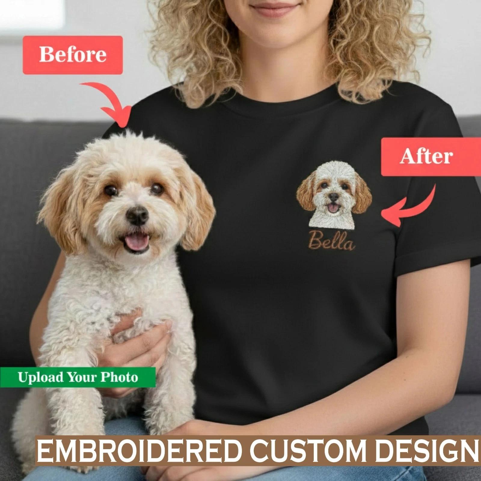 

Personalised Embroidered Dog T-T-Shirt | Pet Portrait Custom Name Gift Tee Top 4XL