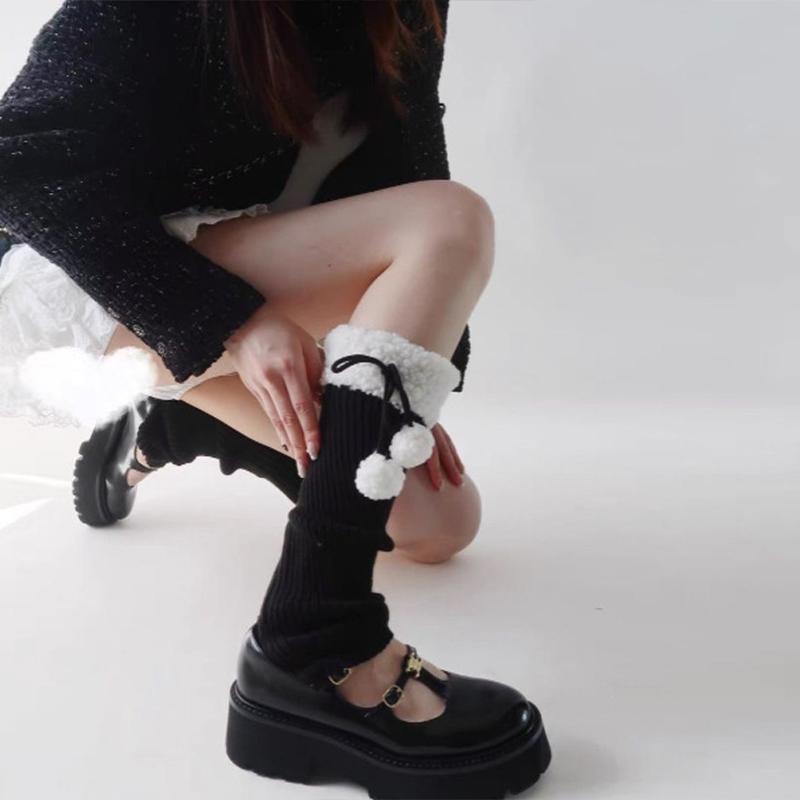 

Women New Autumn Winter Lamb Wool Warm Wool Ball Socks Japanese Cute Leg Cover Keep Warm Leg Warmers One Size