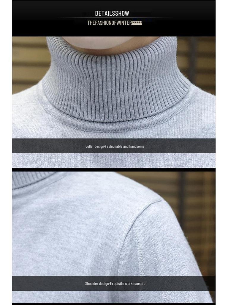 Vinter Herr Höghalsad Tröja - Koreansk Stil Slim Fit, Enfärgad Stickad Baslager