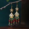 Gold Plated Imitation Jade Earrings For Women, Exquisite Long Style, Niche Design, Antique Style Jewelry Gift