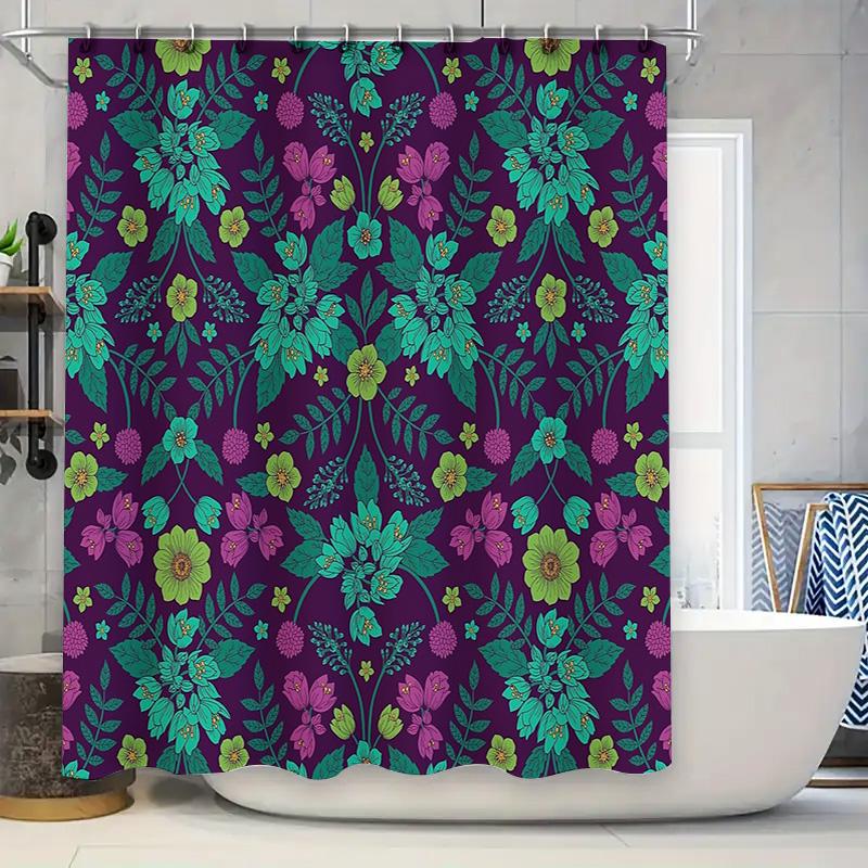 

Floral Shower Curtain Botanical Greenery Pattern Nature Theme Bathroom Decor Vintage Farmhouse Style Waterproof Fabric Washable W60H190(CM)-1 Pcs