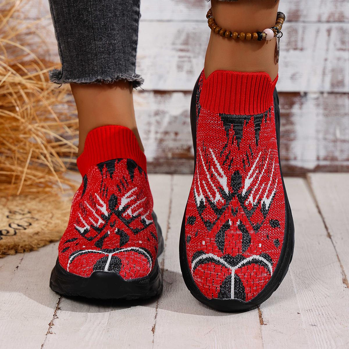 

Мода 2025 Новые женские кроссовки Повседневная вязаная сетчатая обувь для женщин Дышащая повседневная обувь Модные удобные слипоны Женские 40 красный