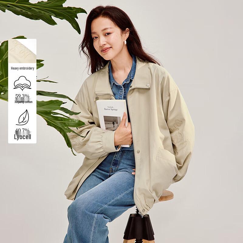 

INMAN Women s Embroidered Lyocell-Cotton Stand Collar Jacket M