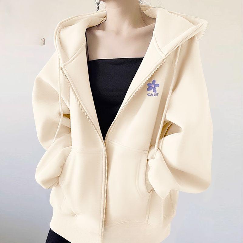 Sudadera con Capucha Morada Mujer Casual Chaqueta con Cremallera Moda Primavera Otoño Ropa Exterior