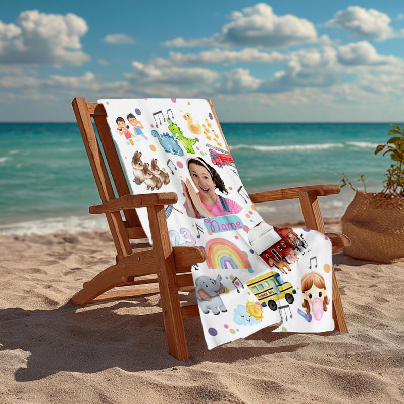 Custom Name Ultra-Soft Beach Towel with Ms. Rachel Theme,Ideal for Pool - Camping, Diving - Perfect Travel Essential, Vibrant Beach Towel.