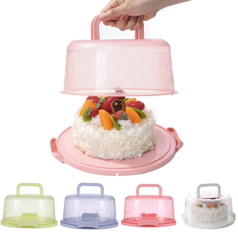 Plastic Round Cake Box Carrier Handle Pastry Storage Holder Dessert Container Cover Case Cake Accessories Food Storage Box