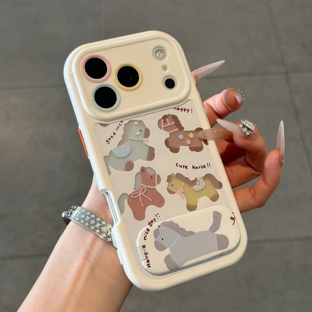 Cute Colored Horse Bracket Is Suitable for Apple 17 Mobile Phone Case iPhone16Pro Xiaomi Oppo Anti-drop All-inclusive Case.