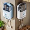 Wall-Mounted Draining Chopstick Holder with Three Compartments Designed with Breathable Holes And Hooks for Cutlery Storage