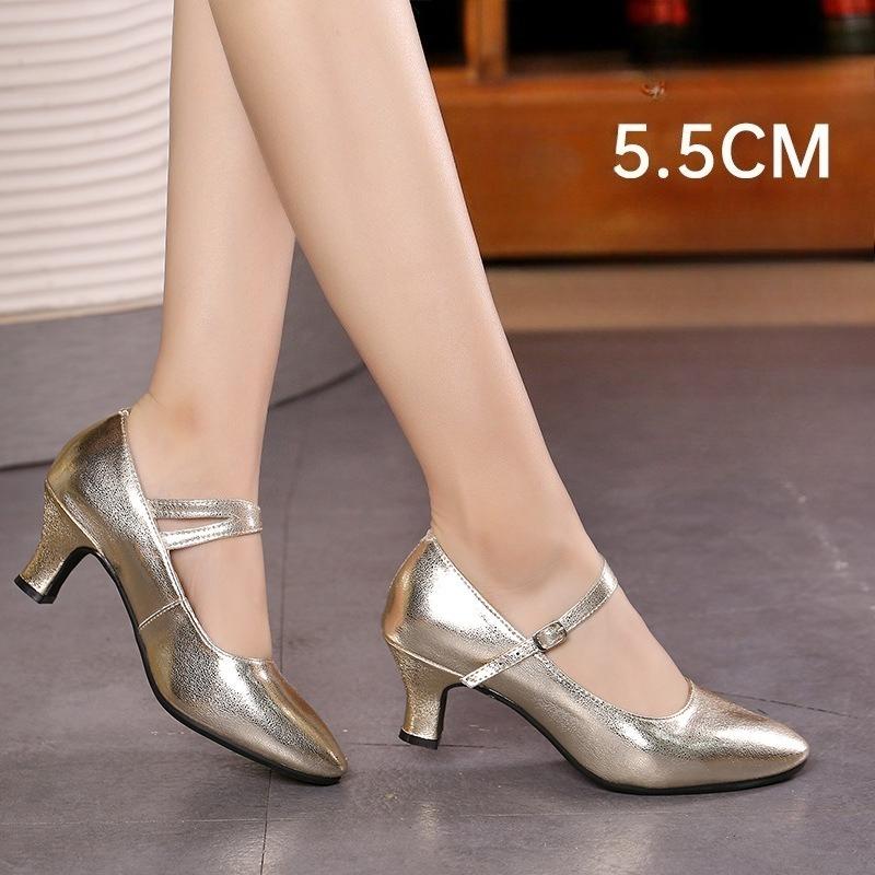 Latin Dance Shoes Women Medium Heel Soft Sole Ballroom Dance Shoes Red