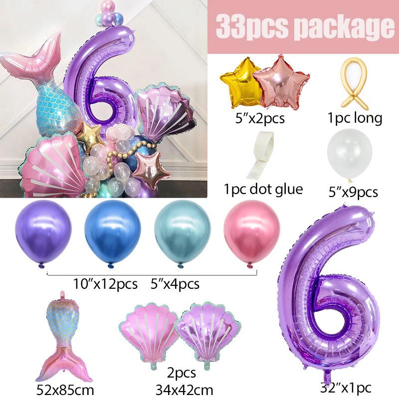 Mermaid-Themed Balloon Column Set for Children's Birthday Party Decoration